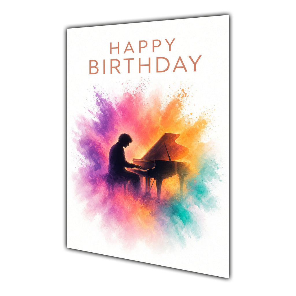 Happy Birthday Piano Player Colour Splash Greeting Card A5