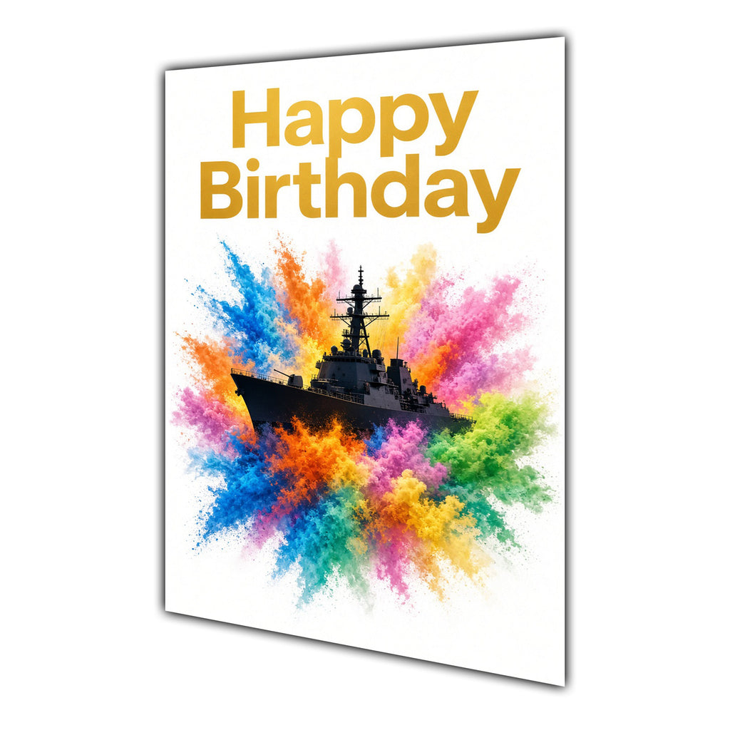 Happy Birthday Warship Colour Splash Greeting Card A5