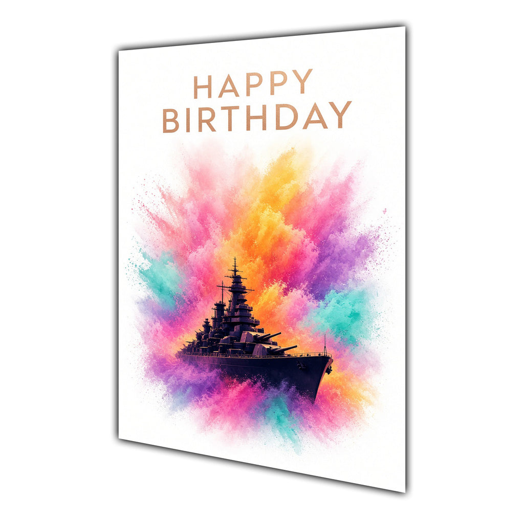 Happy Birthday Card for Him Men Warship Navy Colour Splash  A5