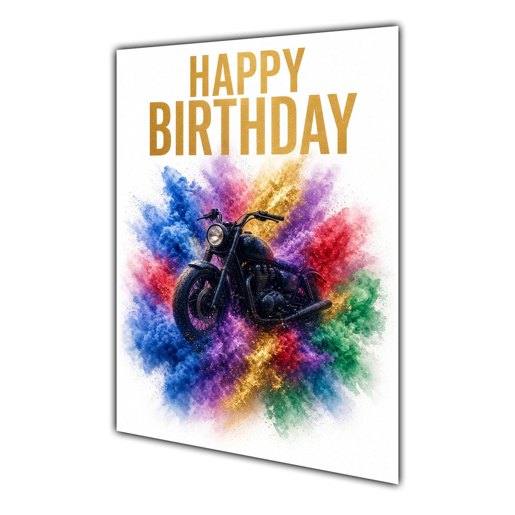 Happy Birthday Motorbike Colour Splash Greeting Card A5