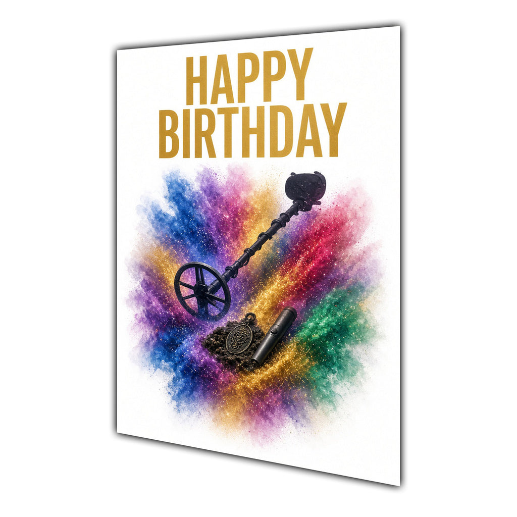 Happy Birthday Metal Detector Colour Splash Greeting Card for Men Him A5