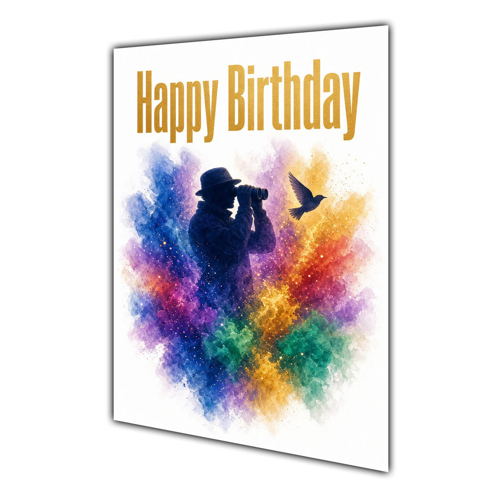 Happy Birthday Card for Men Birdwatching Colour Splash  A5