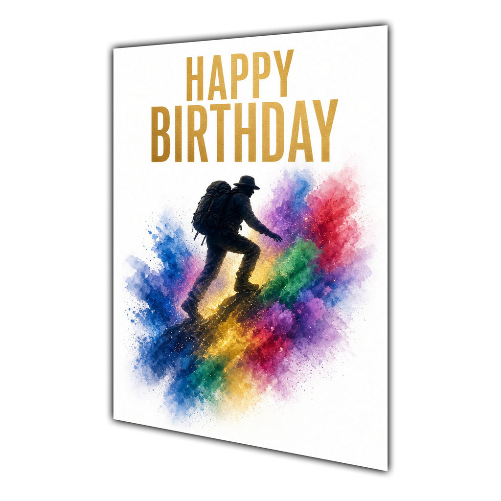 Happy Birthday Hiking Hill Climbing Colour Splash Greeting Card A5