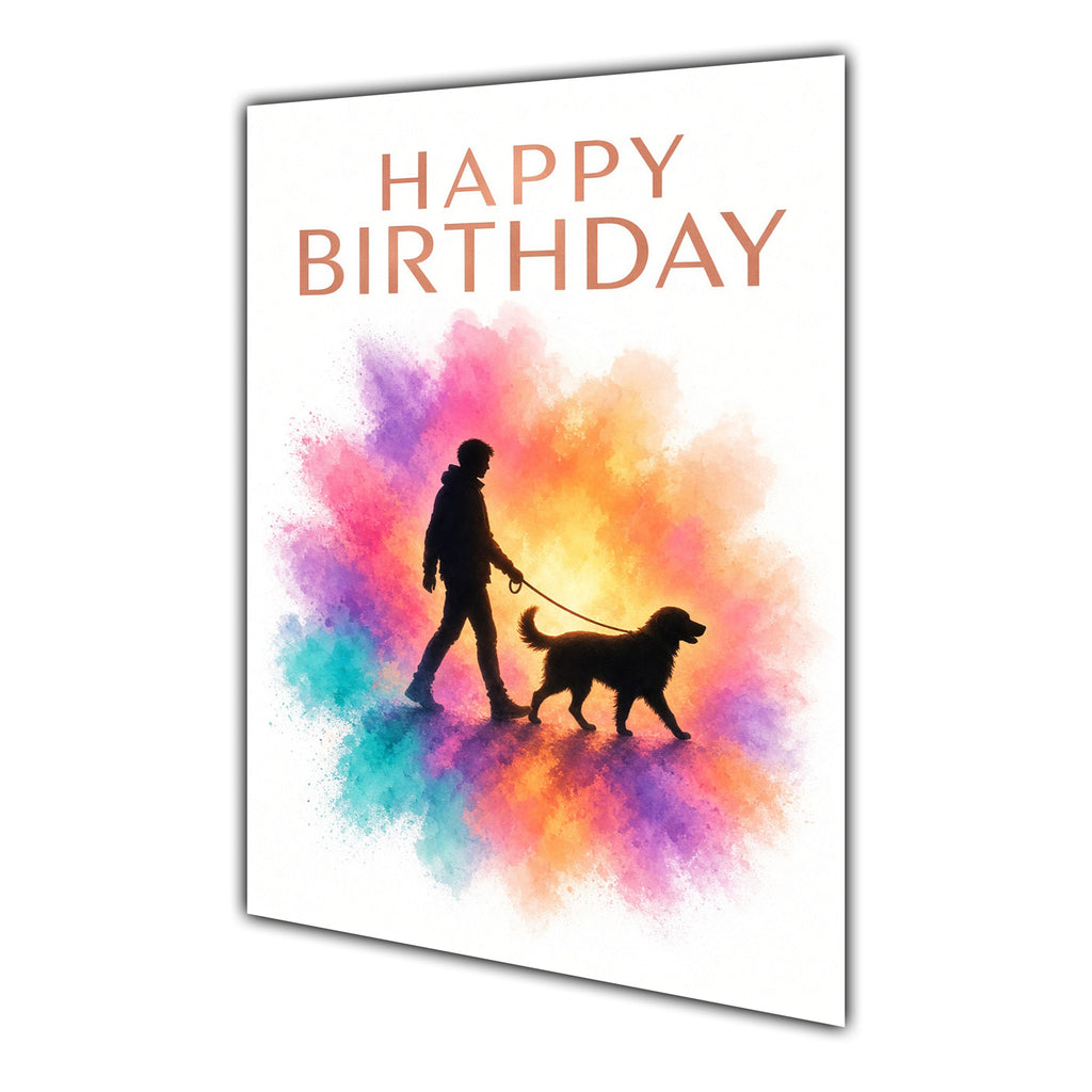 Happy Birthday Dog Walking Men Boys Colour Splash Greeting Card A5
