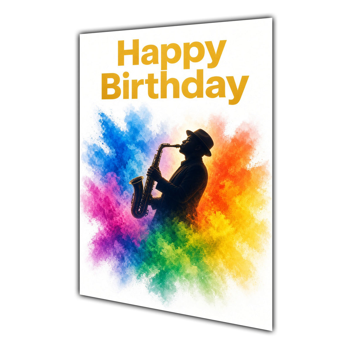 Happy Birthday Saxophone Jazz Trumpet Colour Splash Greeting Card A5