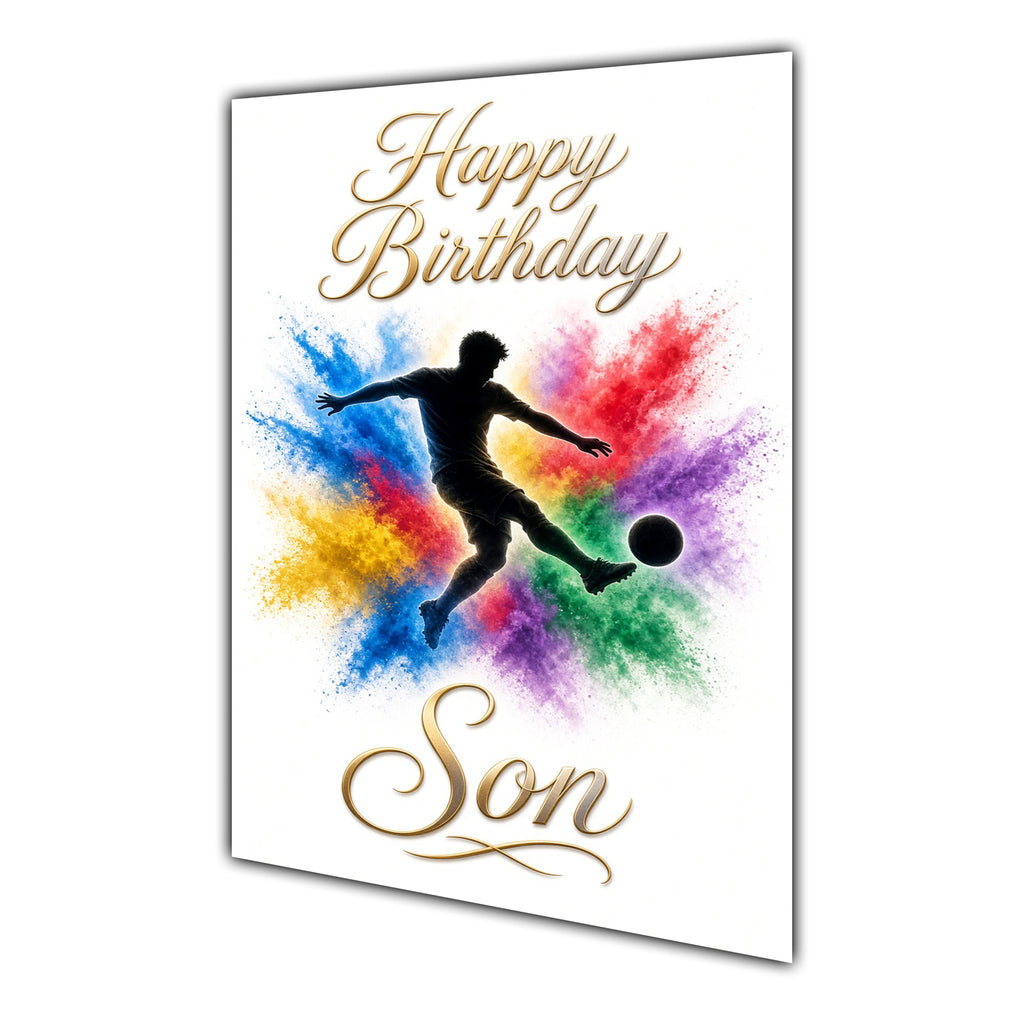 Happy Birthday Son Football Colour Splash Greeting Card A5