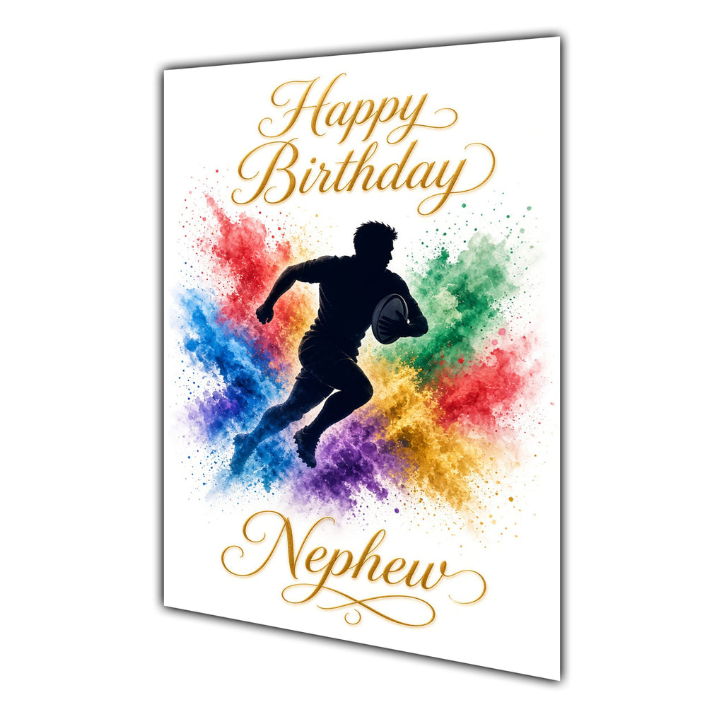 Happy Birthday Nephew Rugby Colour Splash Greeting Card A5