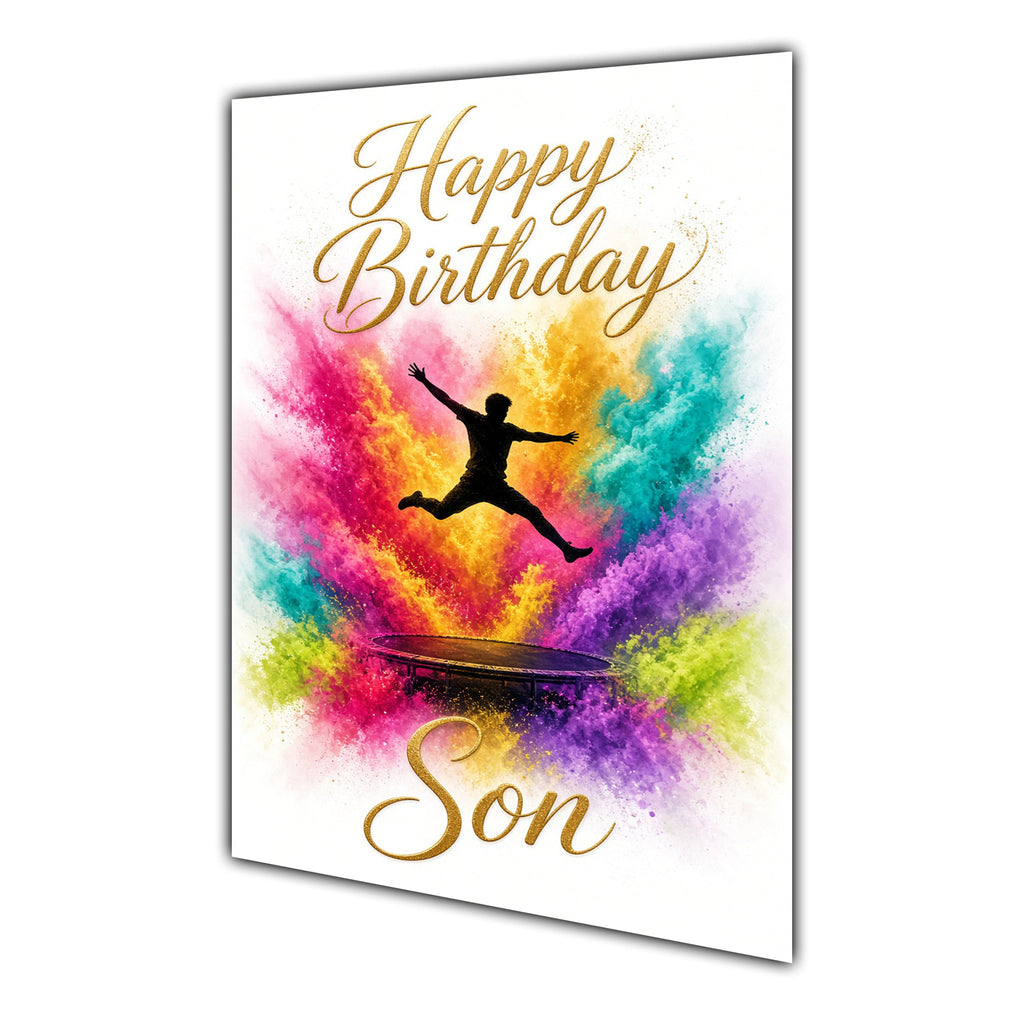 Happy Birthday Son Trampoline Colour Splash Greeting Card A5