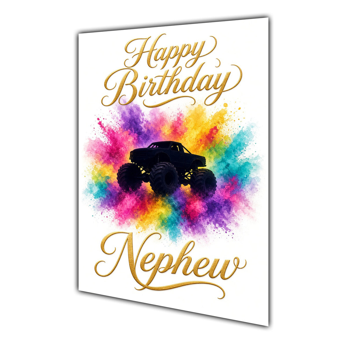 Happy Birthday Nephew Monster Trucks Colour Splash Greeting Card A5