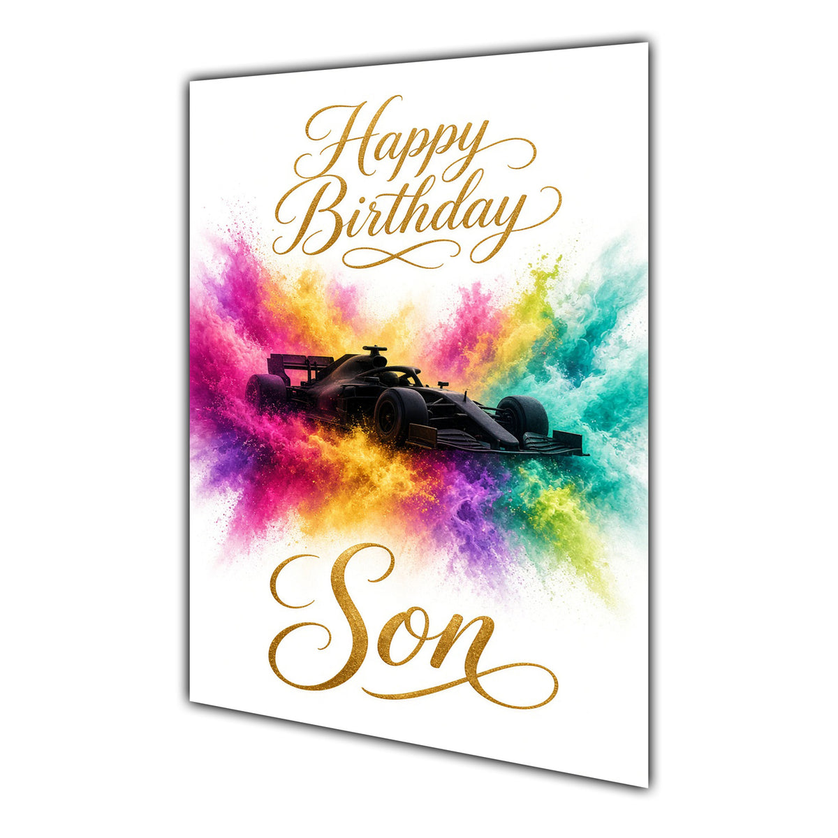Happy Birthday Son Racing Cars Colour Splash Greeting Card A5