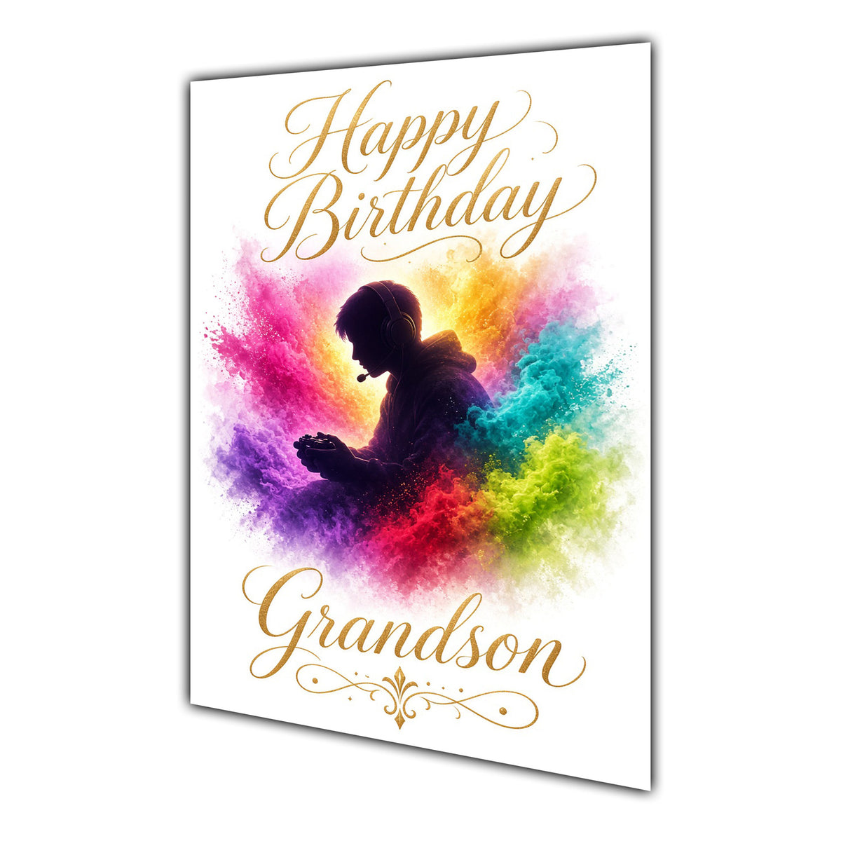 Happy Birthday Grandson Gaming Colour Splash Greeting Card A5