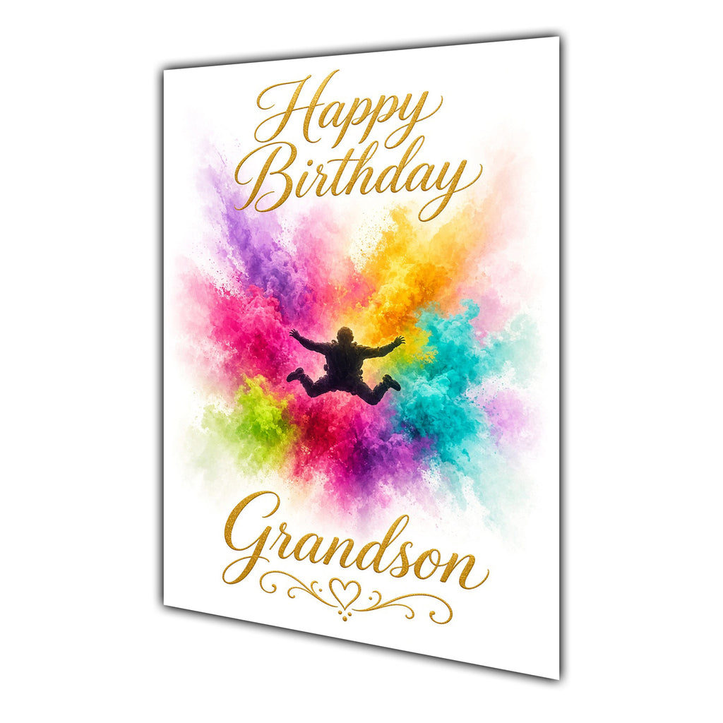 Happy Birthday Grandson Skydiving Colour Splash Greeting Card A5