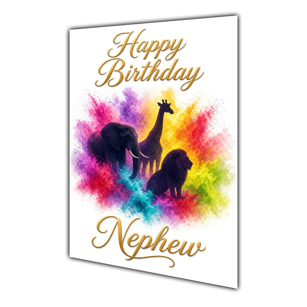 Happy Birthday Nephew Safari Animals Colour Splash Greeting Card A5