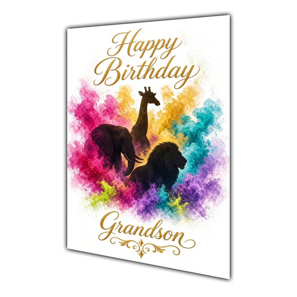 Happy Birthday Grandson Safari Animals Colour Splash Greeting Card A5