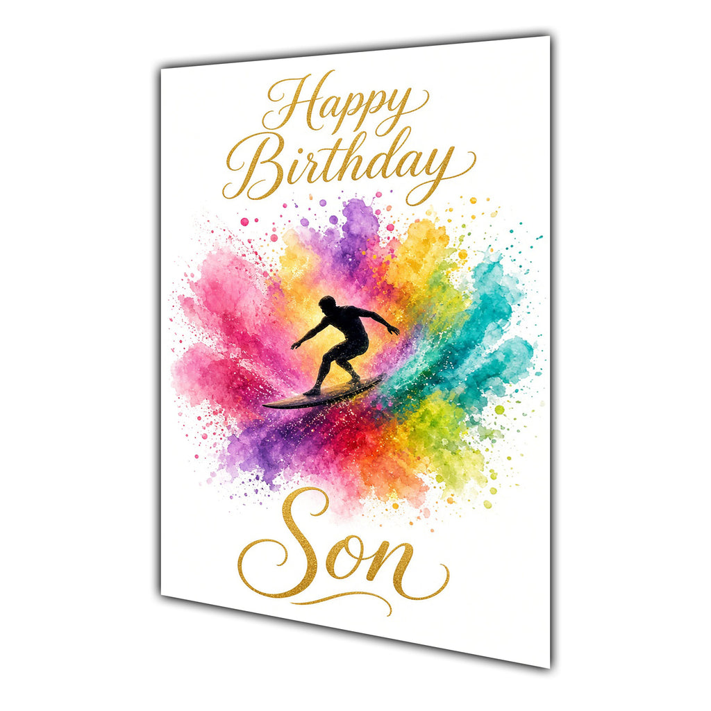 Happy Birthday Son Surfing Colour Splash Greeting Card A5