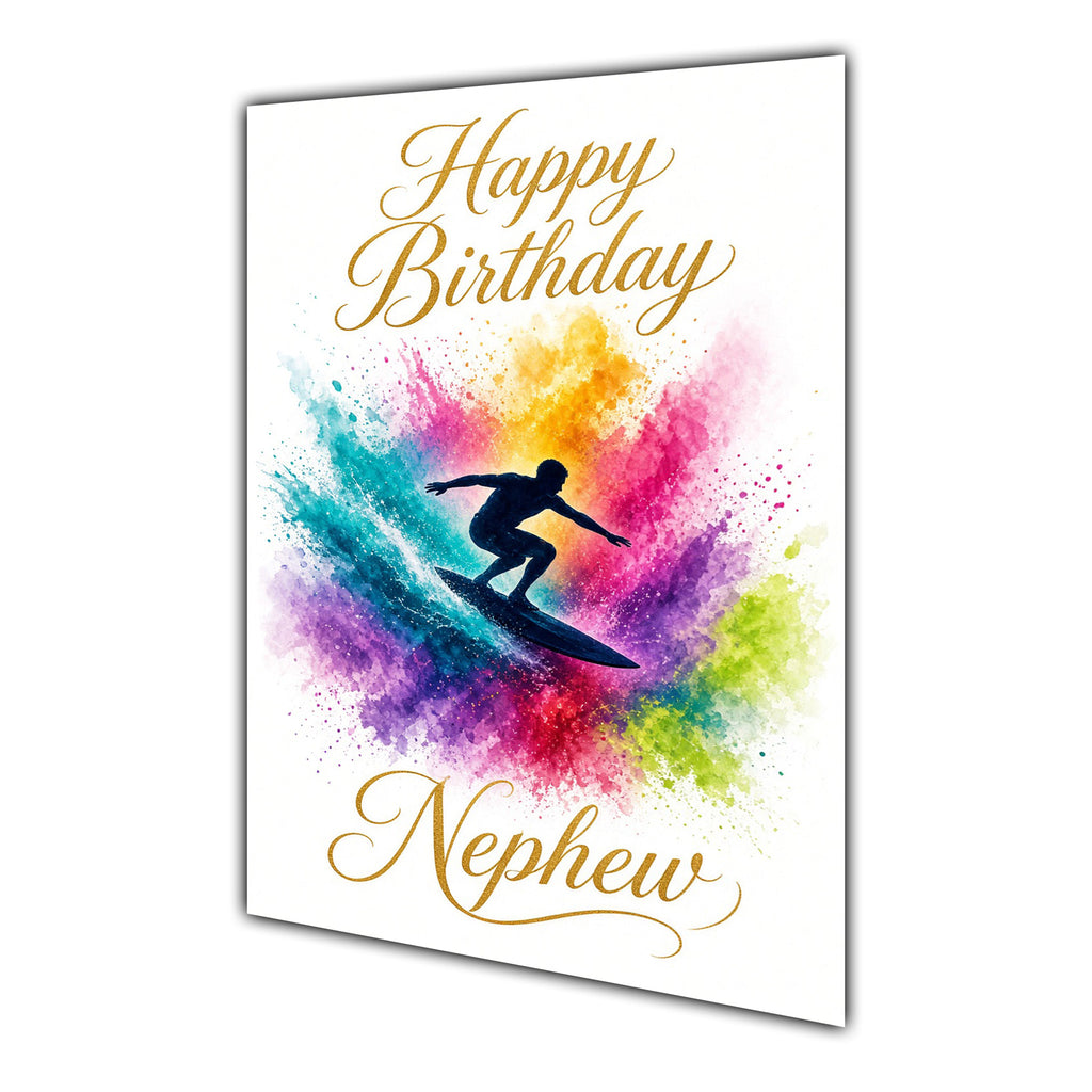 Happy Birthday Nephew Surfing Colour Splash Greeting Card A5