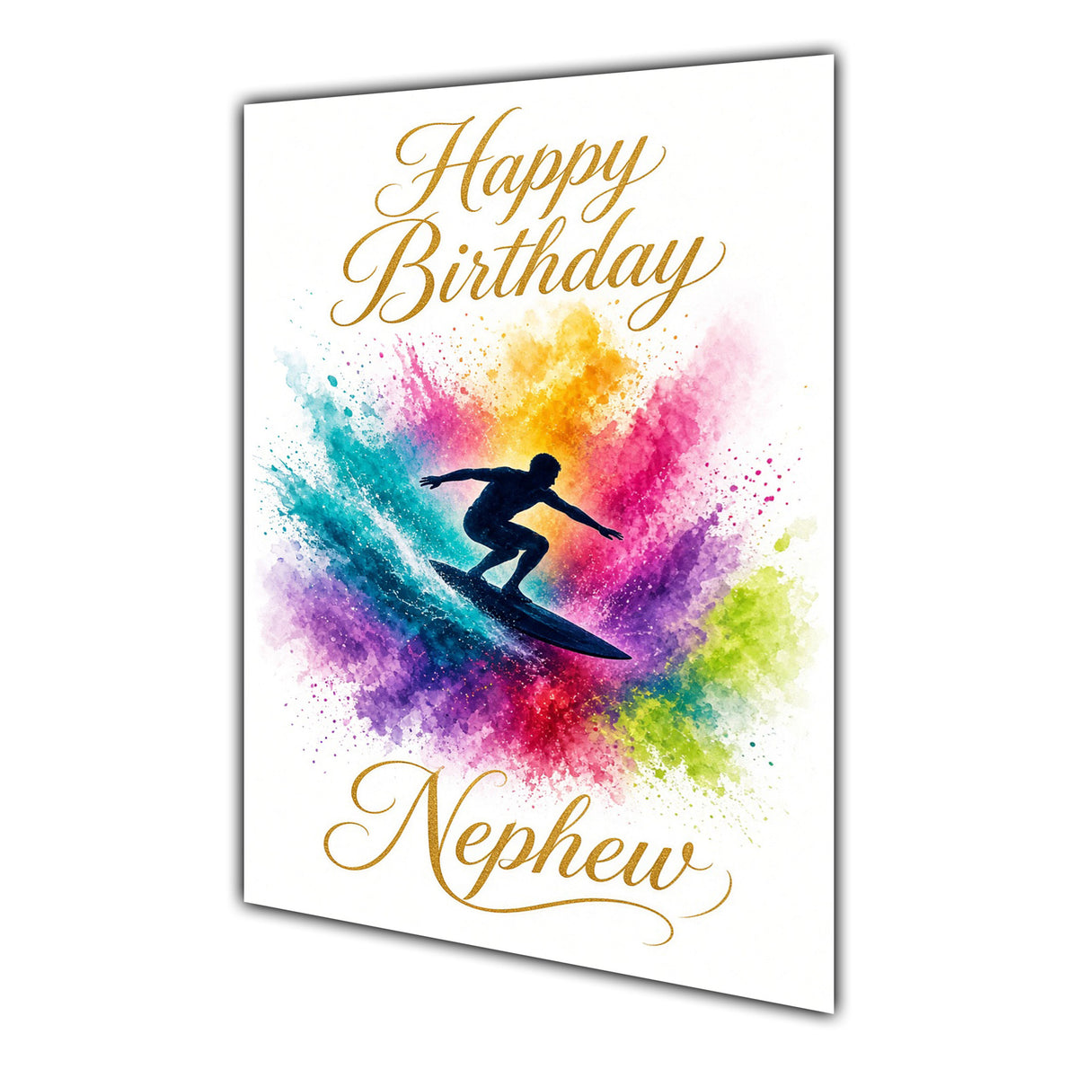 Happy Birthday Nephew Surfing Colour Splash Greeting Card A5