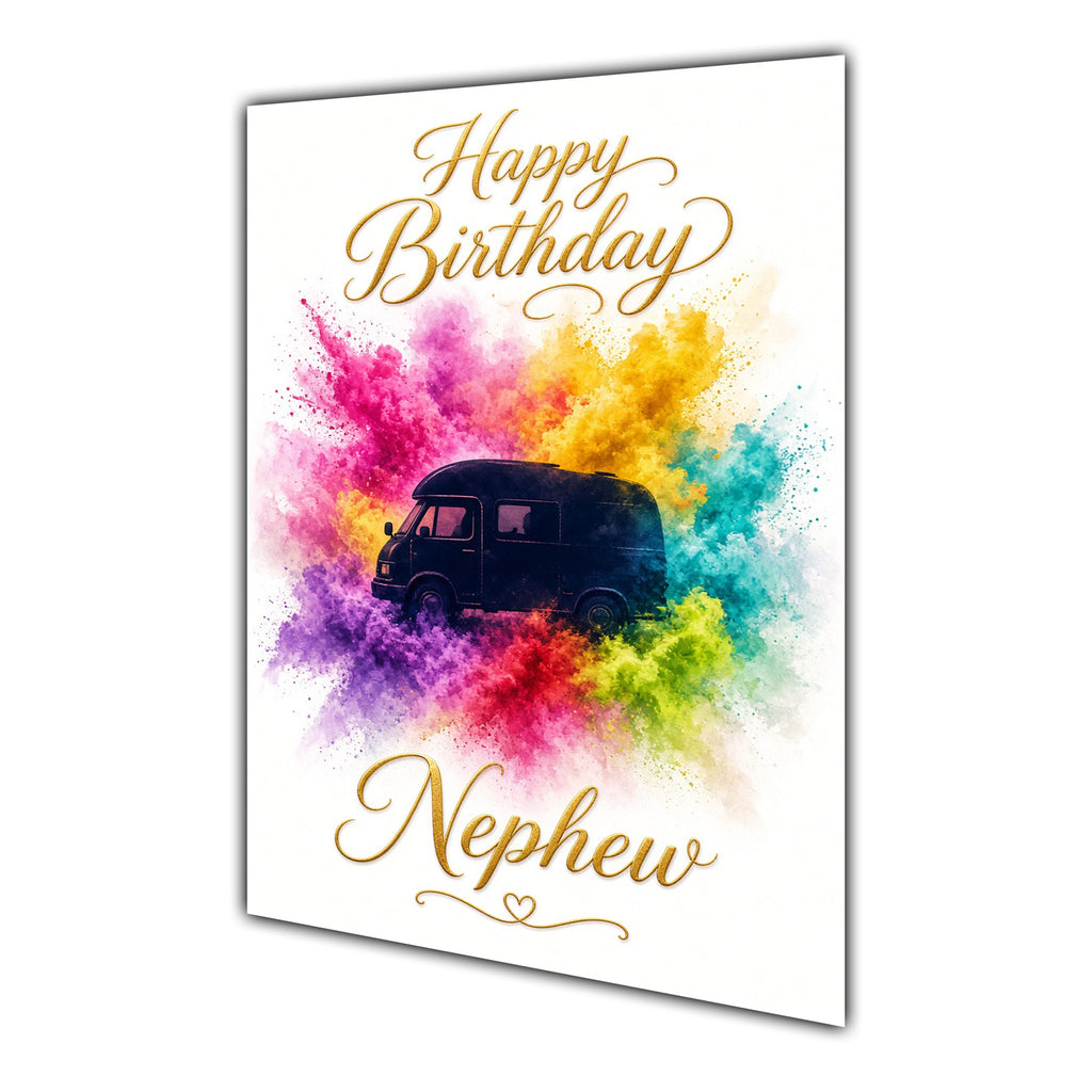 Happy Birthday Nephew Campervan Colour Splash Greeting Card A5