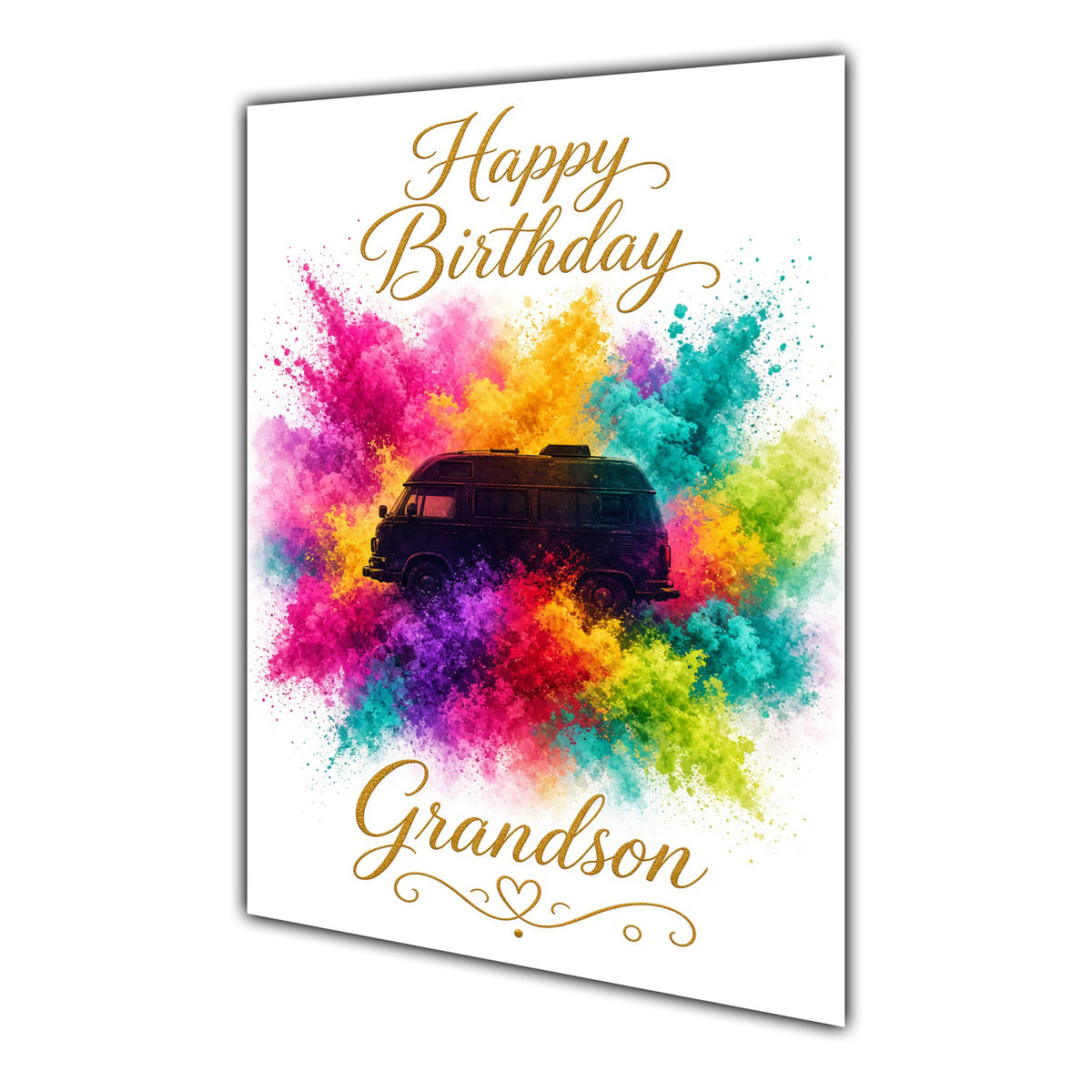 Happy Birthday Grandson Campervan Colour Splash Greeting Card A5