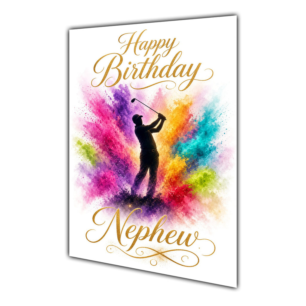 Happy Birthday Nephew Golf Colour Splash Greeting Card A5
