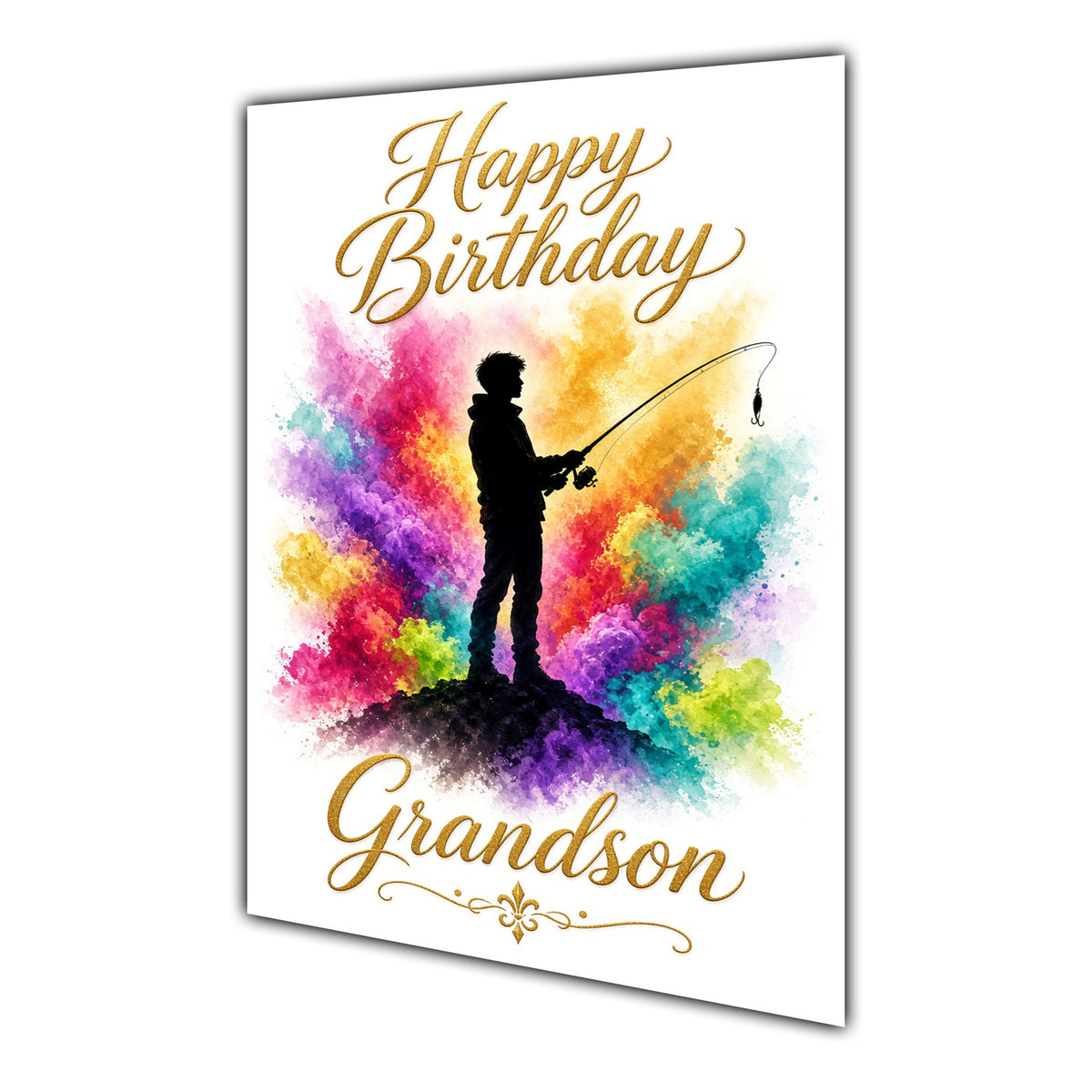 Happy Birthday Grandson Fishing Colour Splash Greeting Card A5