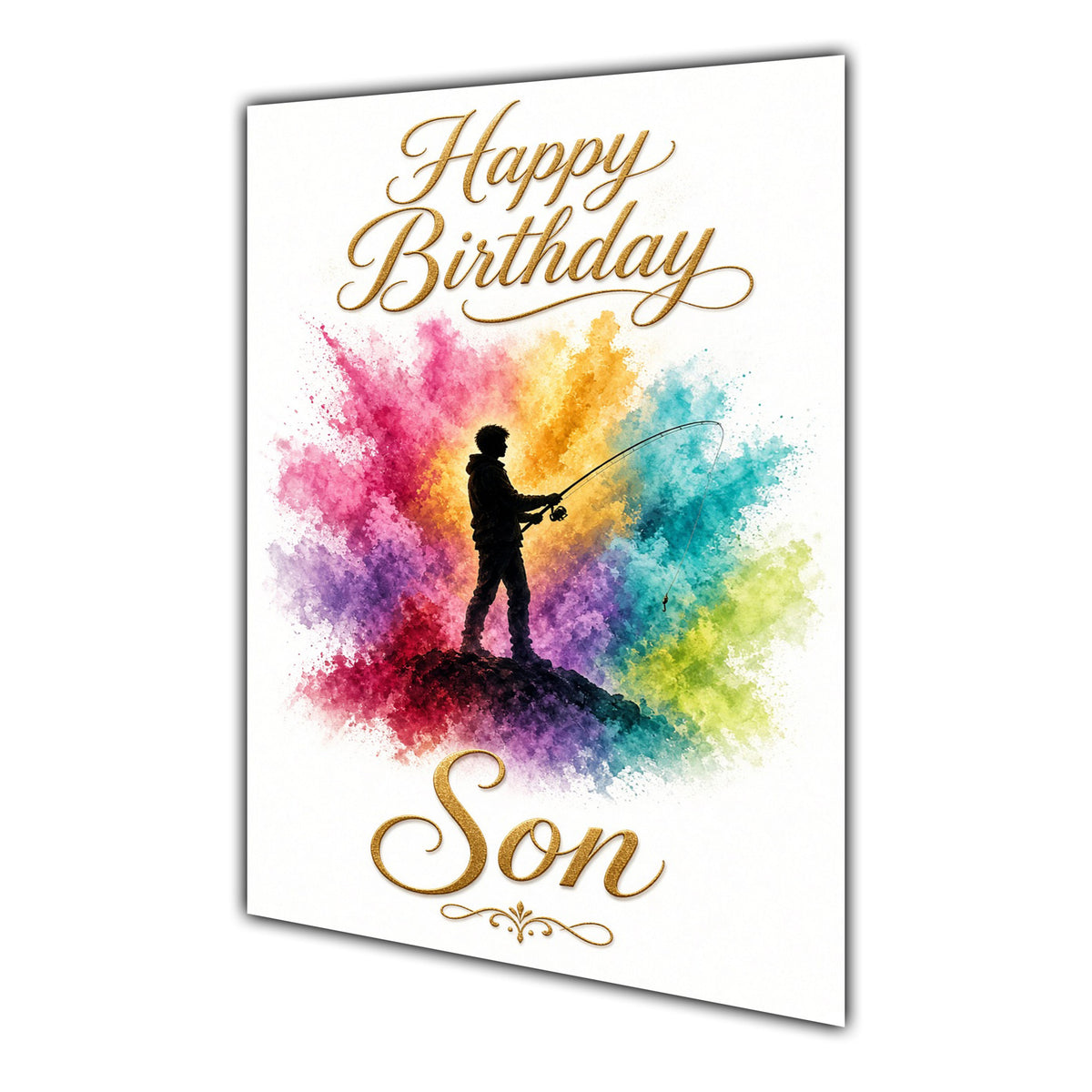 Happy Birthday Son Fishing Colour Splash Greeting Card A5