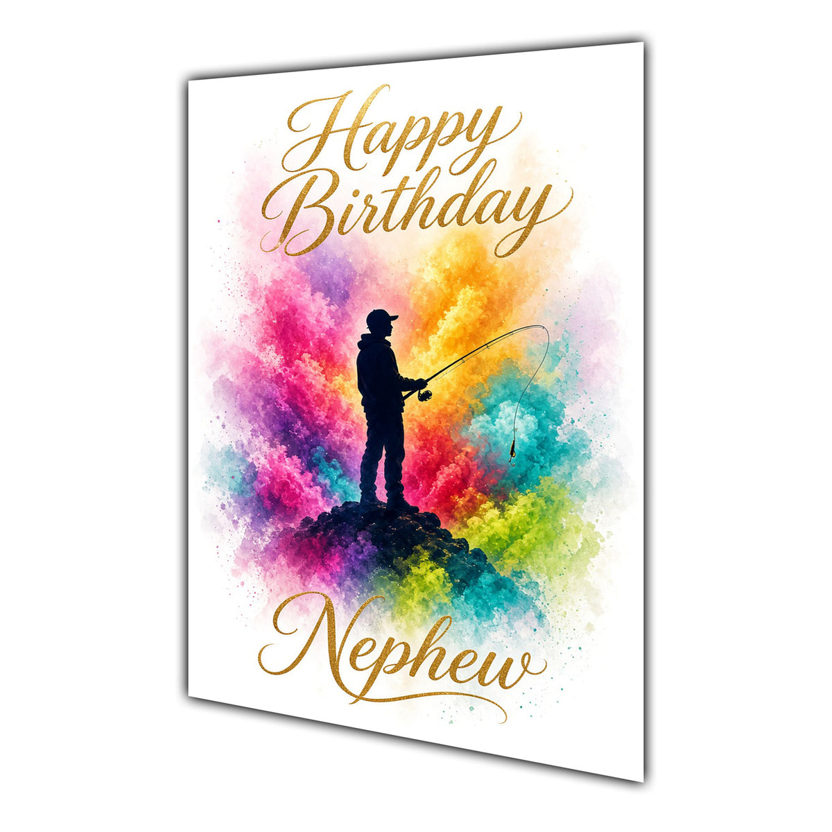 Happy Birthday Nephew Fishing Colour Splash Greeting Card A5