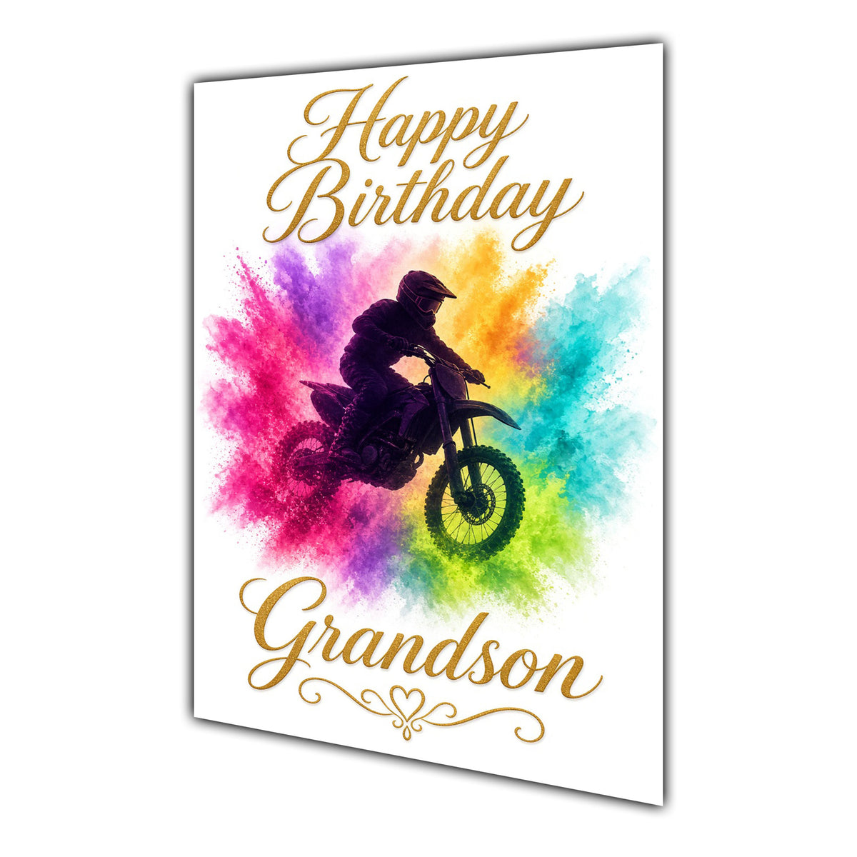 Happy Birthday Grandson Motocross Colour Splash Greeting Card A5