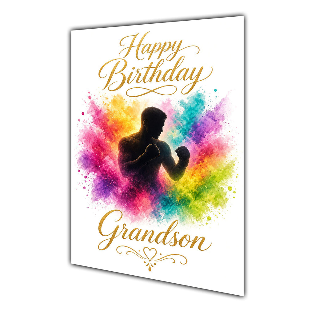 Happy Birthday Grandson Boxing Colour Splash Greeting Card A5