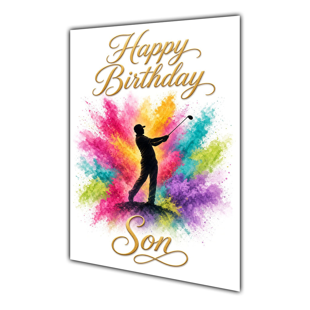 Happy Birthday Son Golf Colour Splash Greeting Card A5