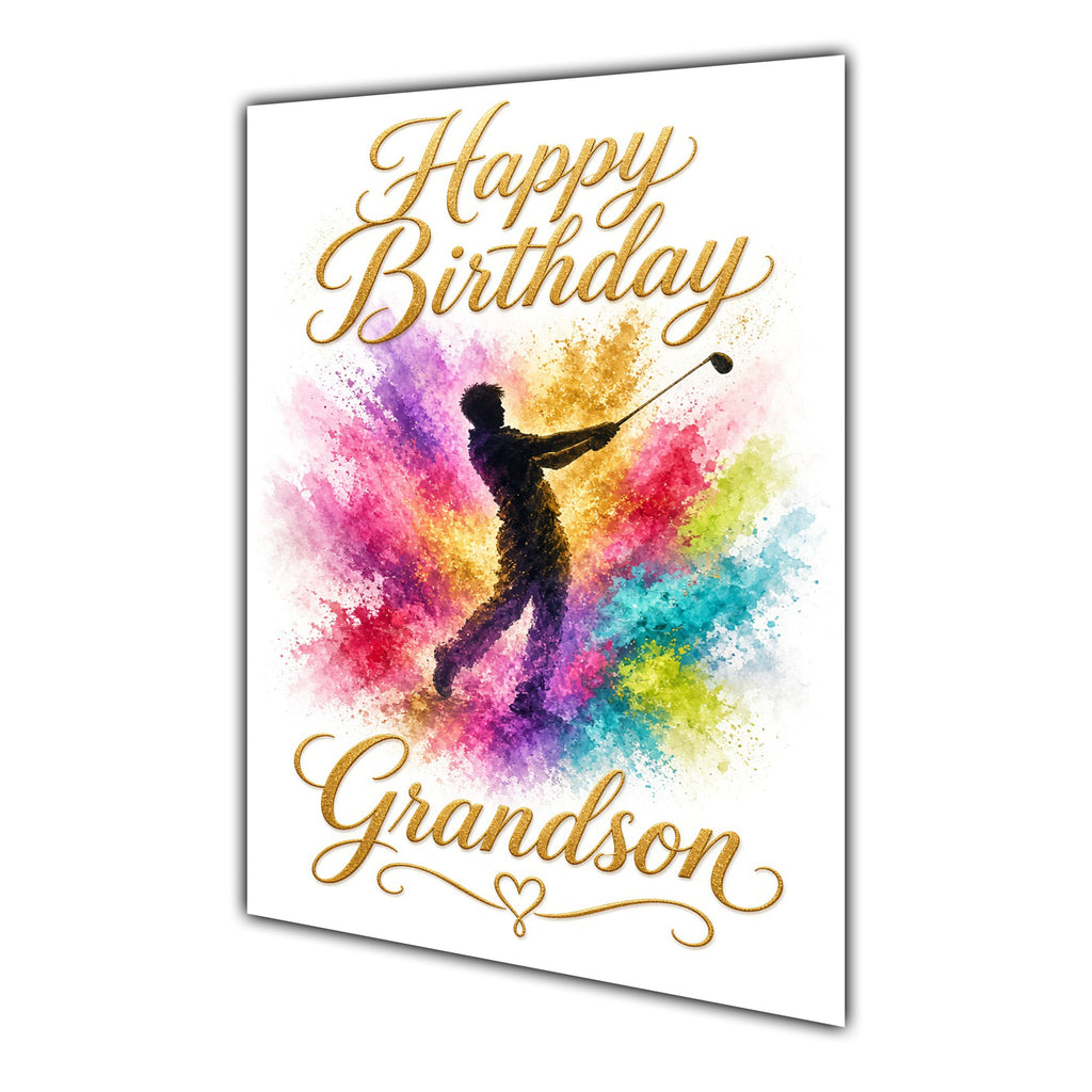 Happy Birthday Grandson Golf Colour Splash Greeting Card A5