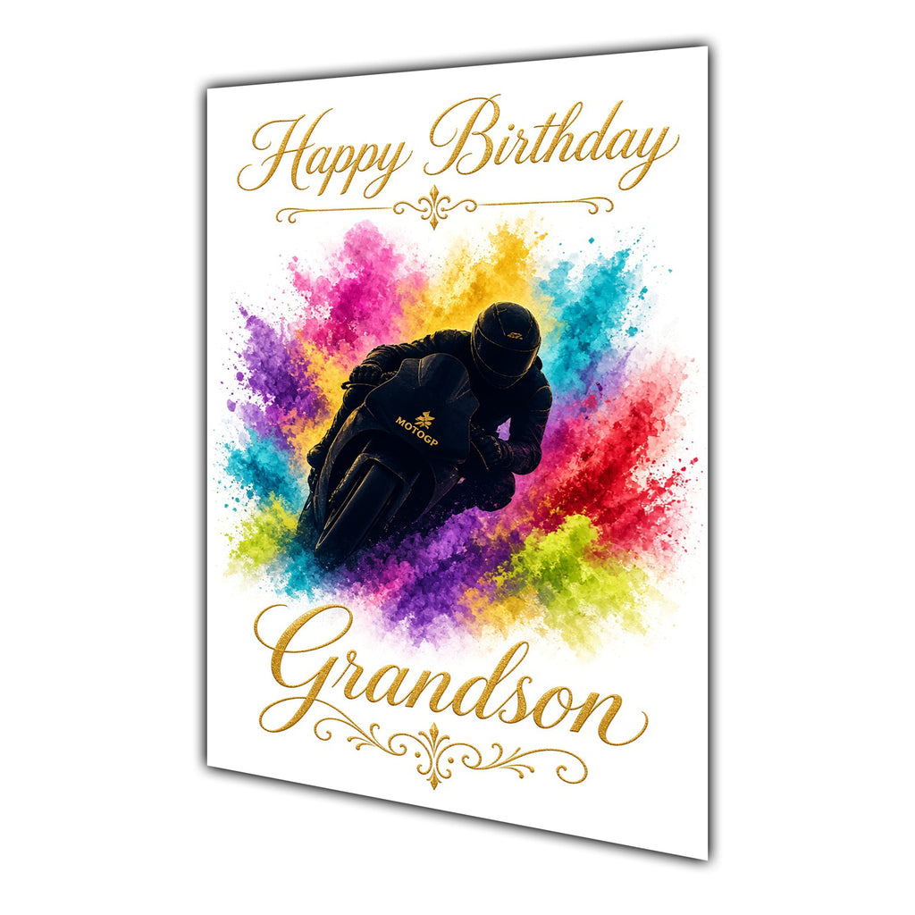 Happy Birthday Grandson Motorbike Colour Splash Greeting Card A5