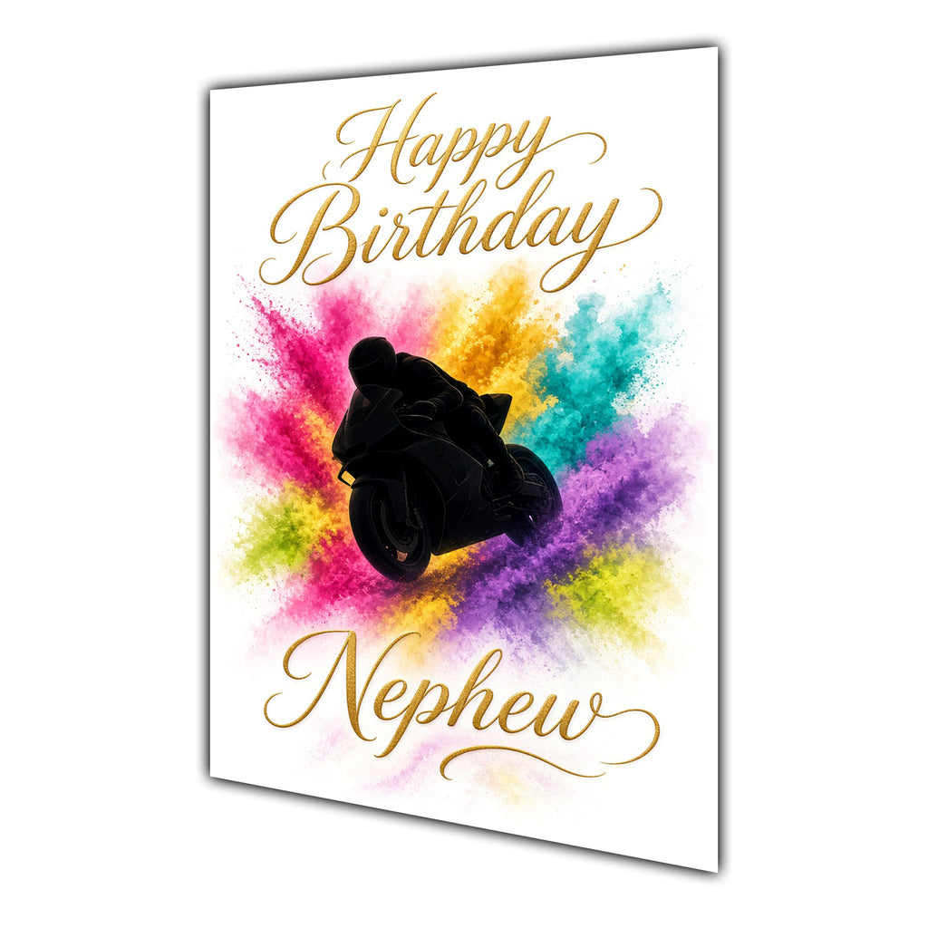 Happy Birthday Nephew Motorbike Colour Splash Greeting Card A5