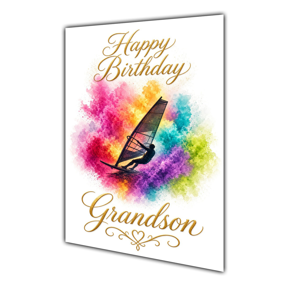 Happy Birthday Grandson Windsurfing Colour Splash Greeting Card A5