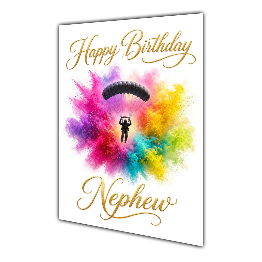 Happy Birthday Nephew Parachuting Colour Splash Greeting Card A5