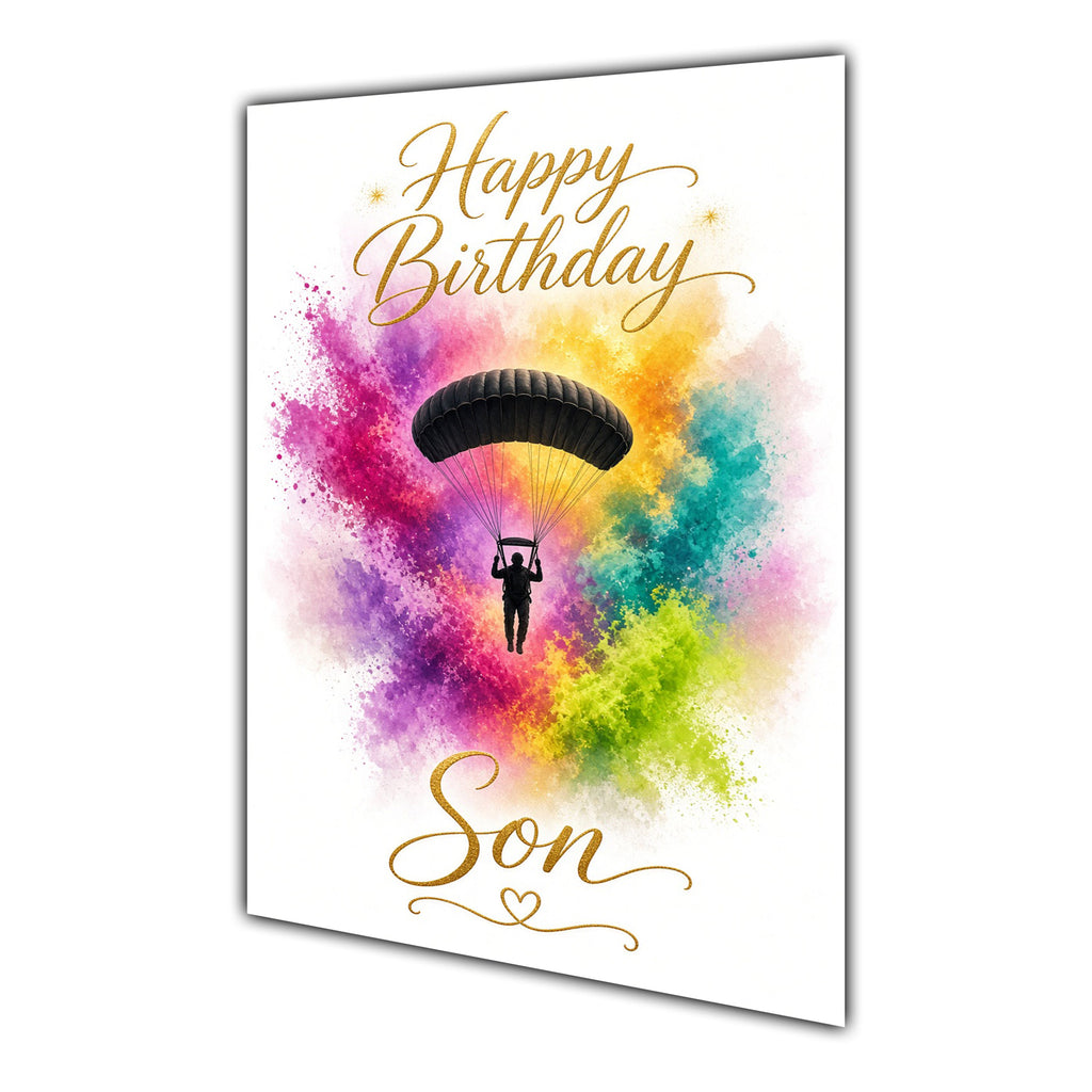 Happy Birthday Son Parachuting Colour Splash Greeting Card A5
