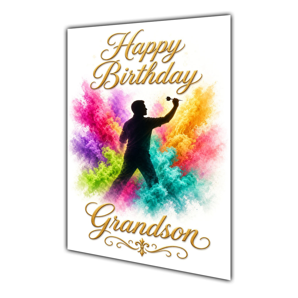Happy Birthday Grandson Darts Colour Splash Greeting Card A5