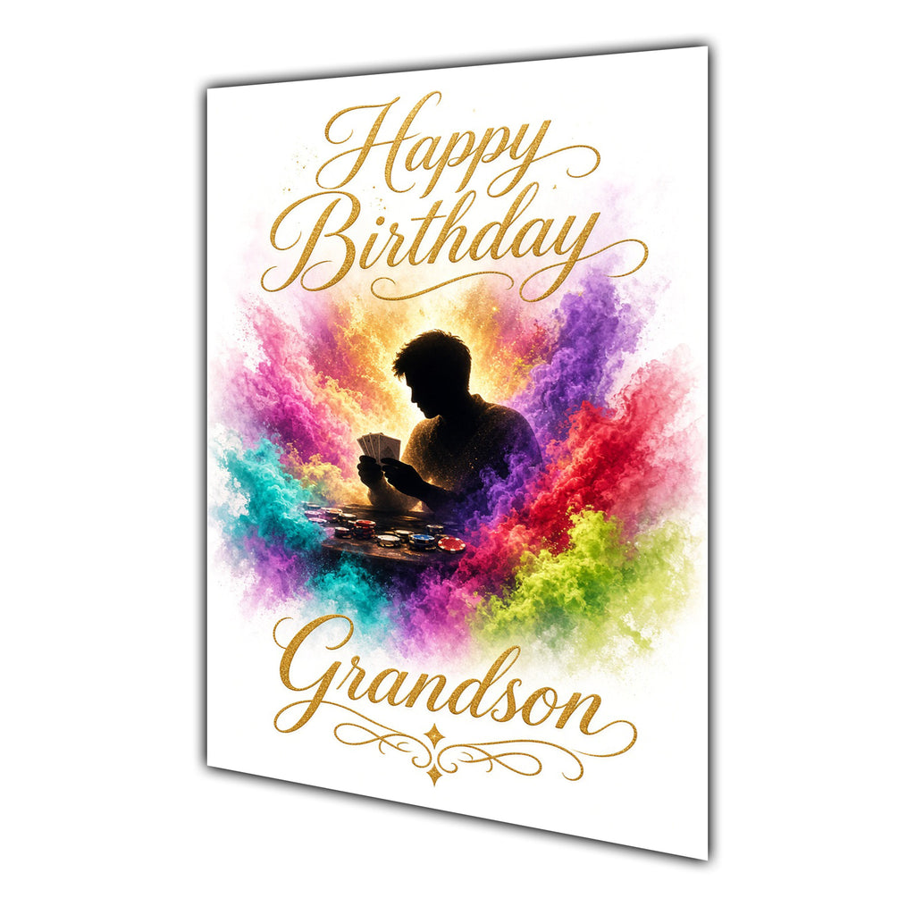 Happy Birthday Grandson Playing Cards Poker Colour Splash Greeting Card A5