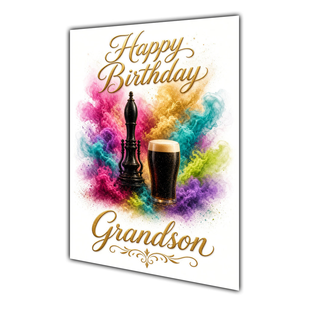 Happy Birthday Grandson Beer Colour Splash Greeting Card A5