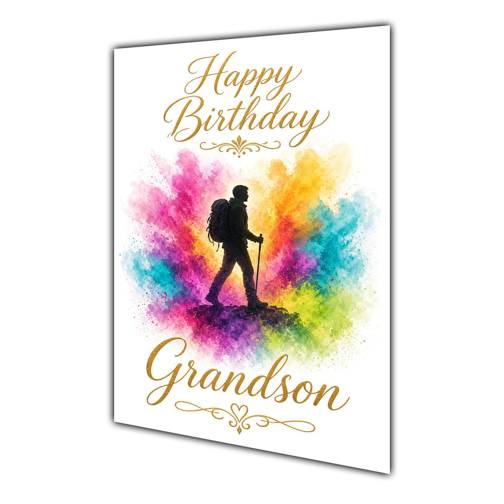 Happy Birthday Grandson Hiking Colour Splash Greeting Card A5