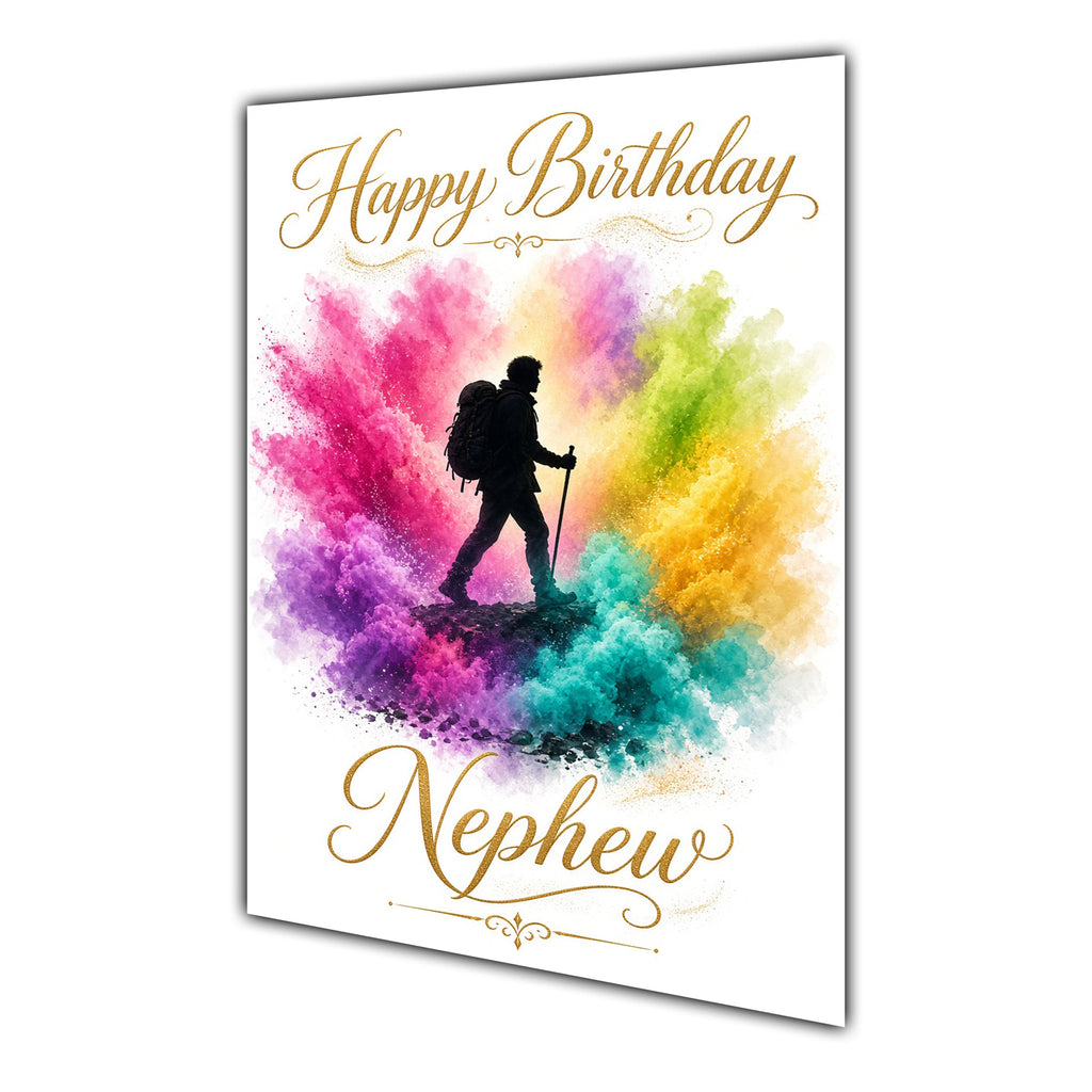 Happy Birthday Nephew Hiking Colour Splash Greeting Card A5