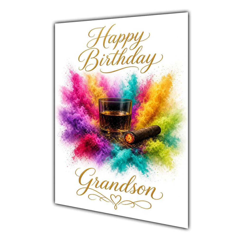 Happy Birthday Grandson Whisky & Cigar Colour Splash Greeting Card A5