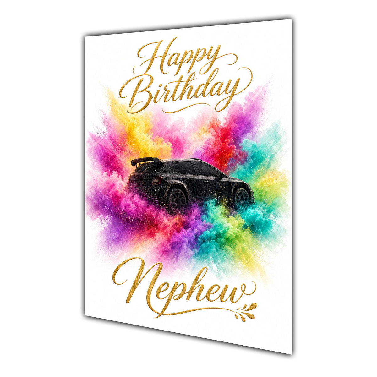 Happy Birthday Nephew Rally Car Colour Splash Greeting Card A5