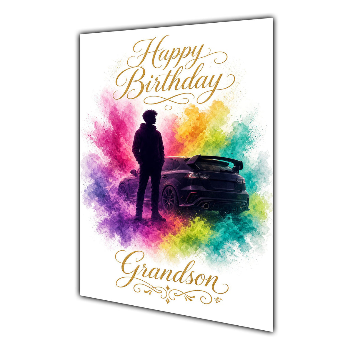 Happy Birthday Grandson Classic Car Colour Splash Greeting Card A5