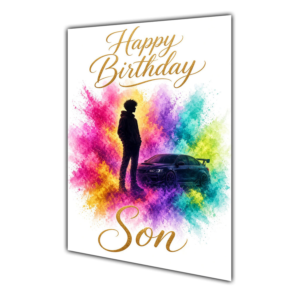 Happy Birthday Son Classic Car Colour Splash Greeting Card A5