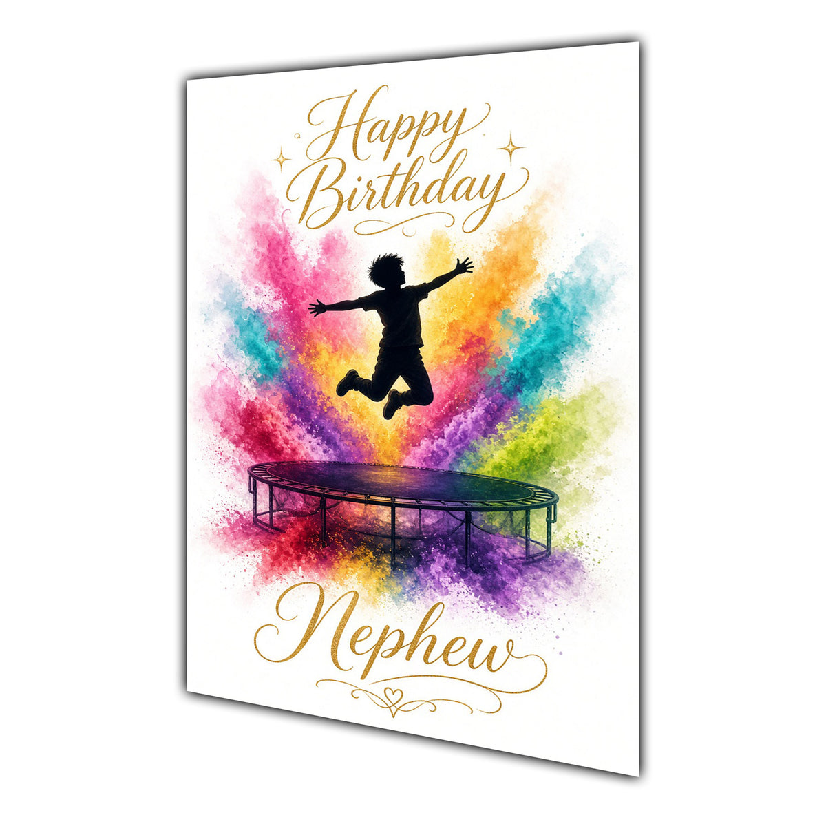 Happy Birthday Nephew Trampoline Colour Splash Greeting Card A5