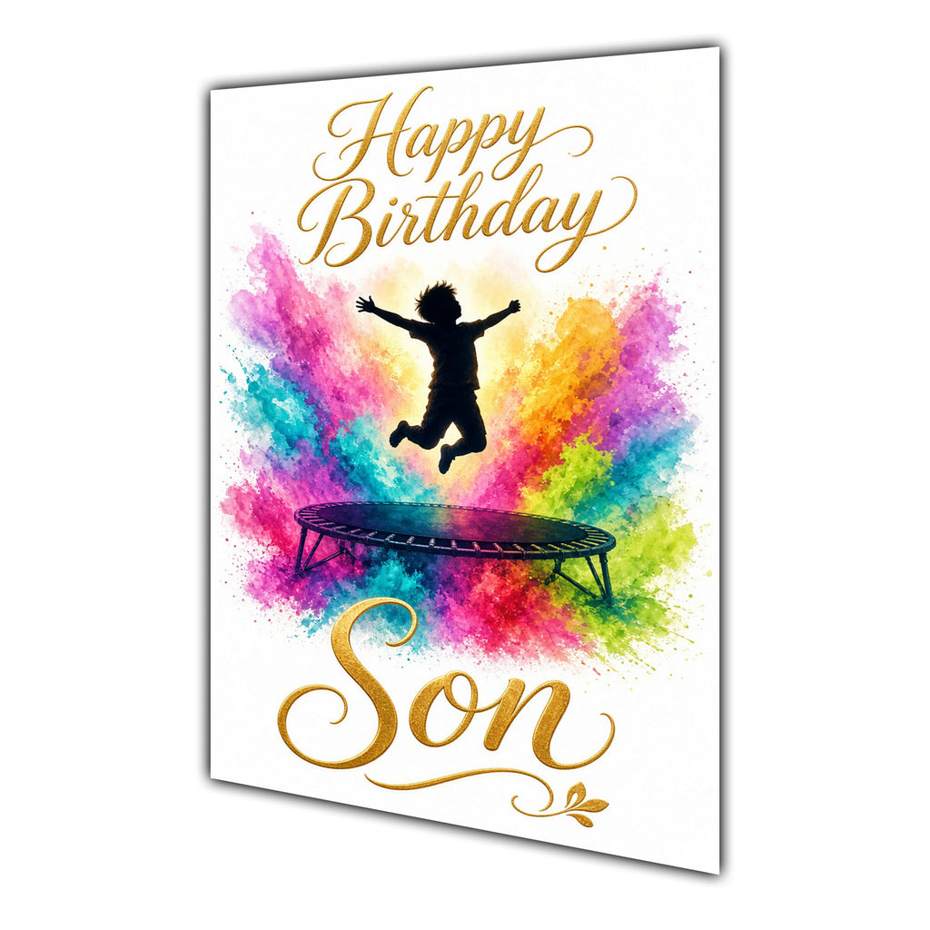 Happy Birthday Son Trampoline Colour Splash Greeting Card A5
