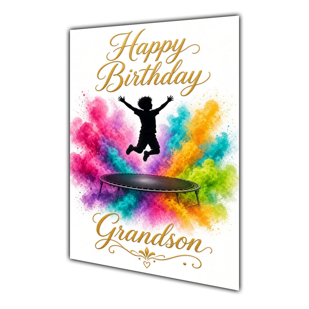 Happy Birthday Grandson Trampoline Colour Splash Greeting Card A5