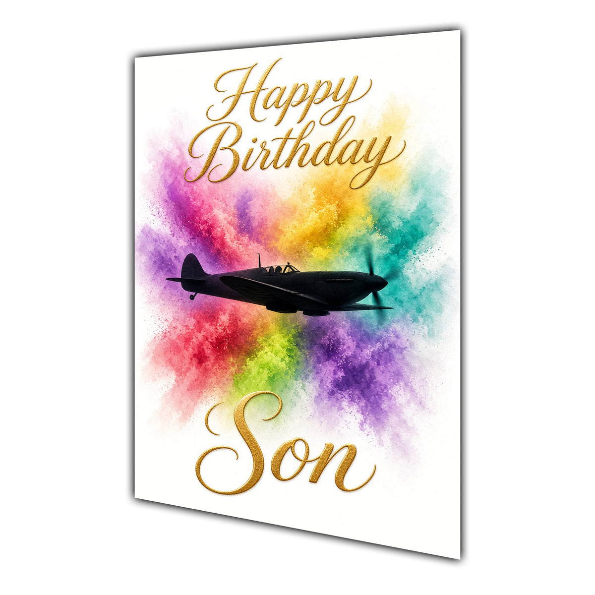 Happy Birthday Son Fighter Jet War Plane Colour Splash Greeting Card A5