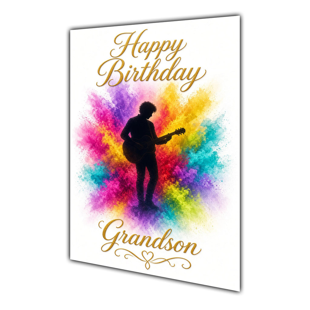 Happy Birthday Grandson Guitar Music Colour Splash Greeting Card A5